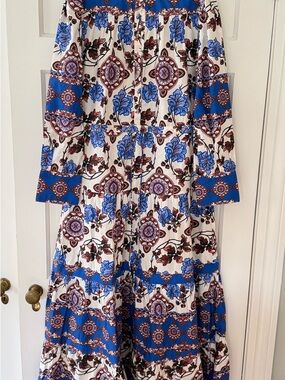 Boho Floral Maxi Dress in Blue and White